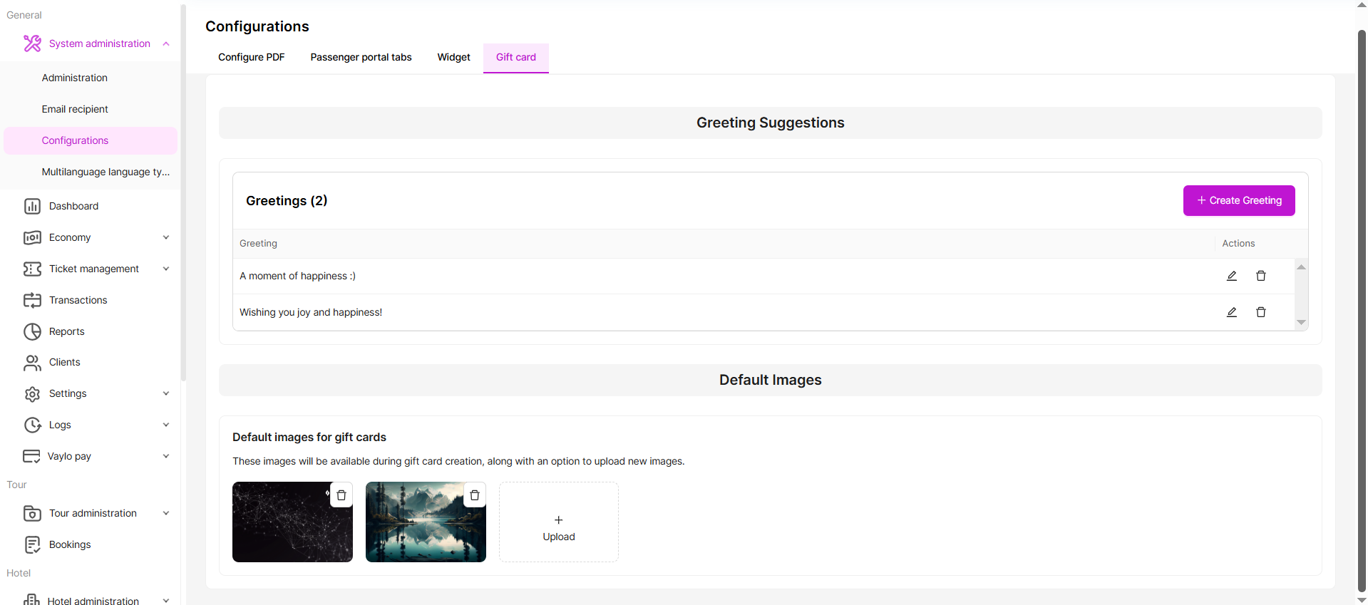 Default greeting and image configuration