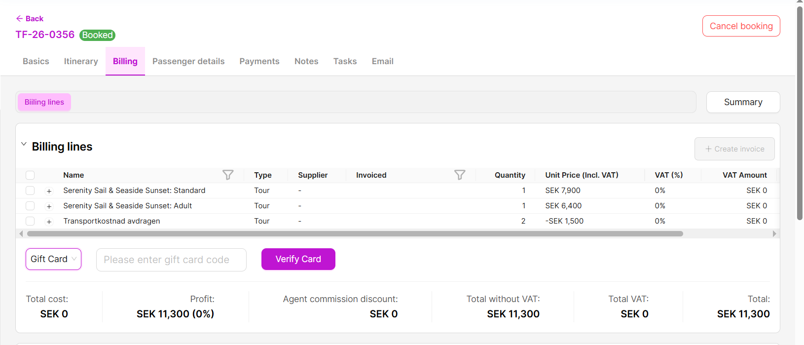 Apply gift card as discount on a booking