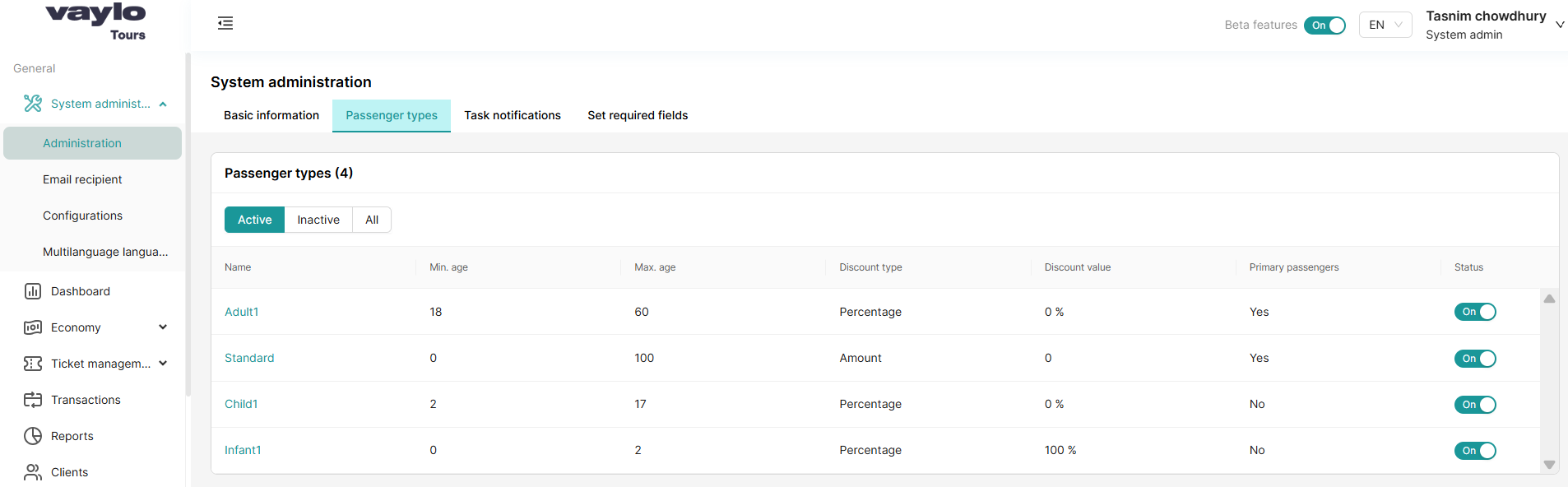 Passenger types list