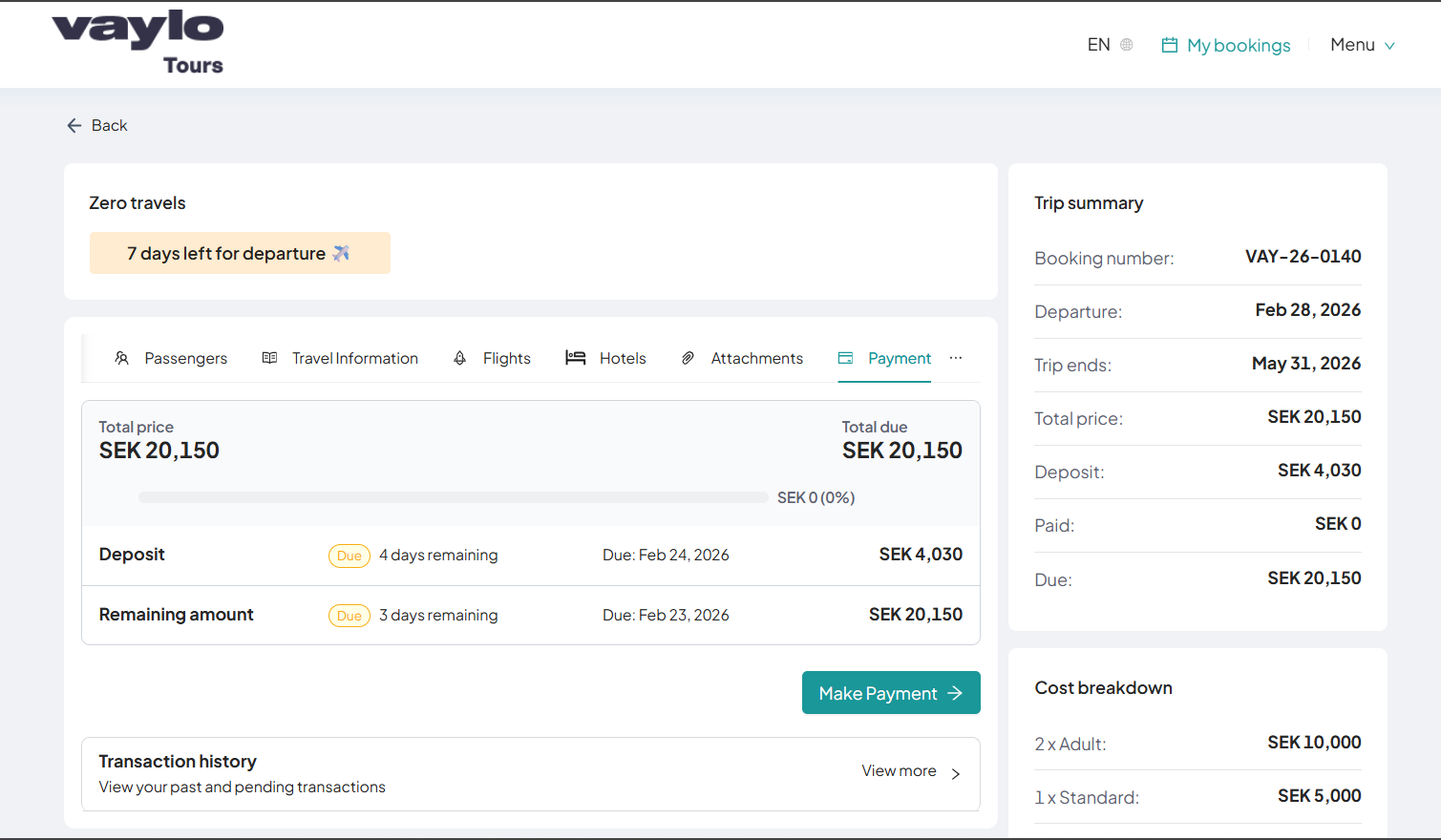 payment Tab with Tickets